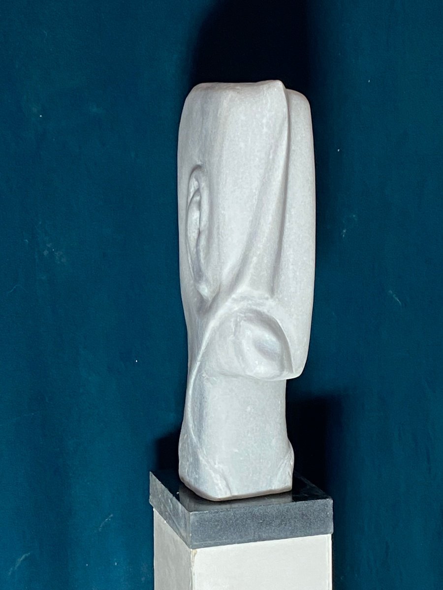 Portrait Stone Sculpture By Michael Rofka, 5 X 17", Musical Head, Original Artwork