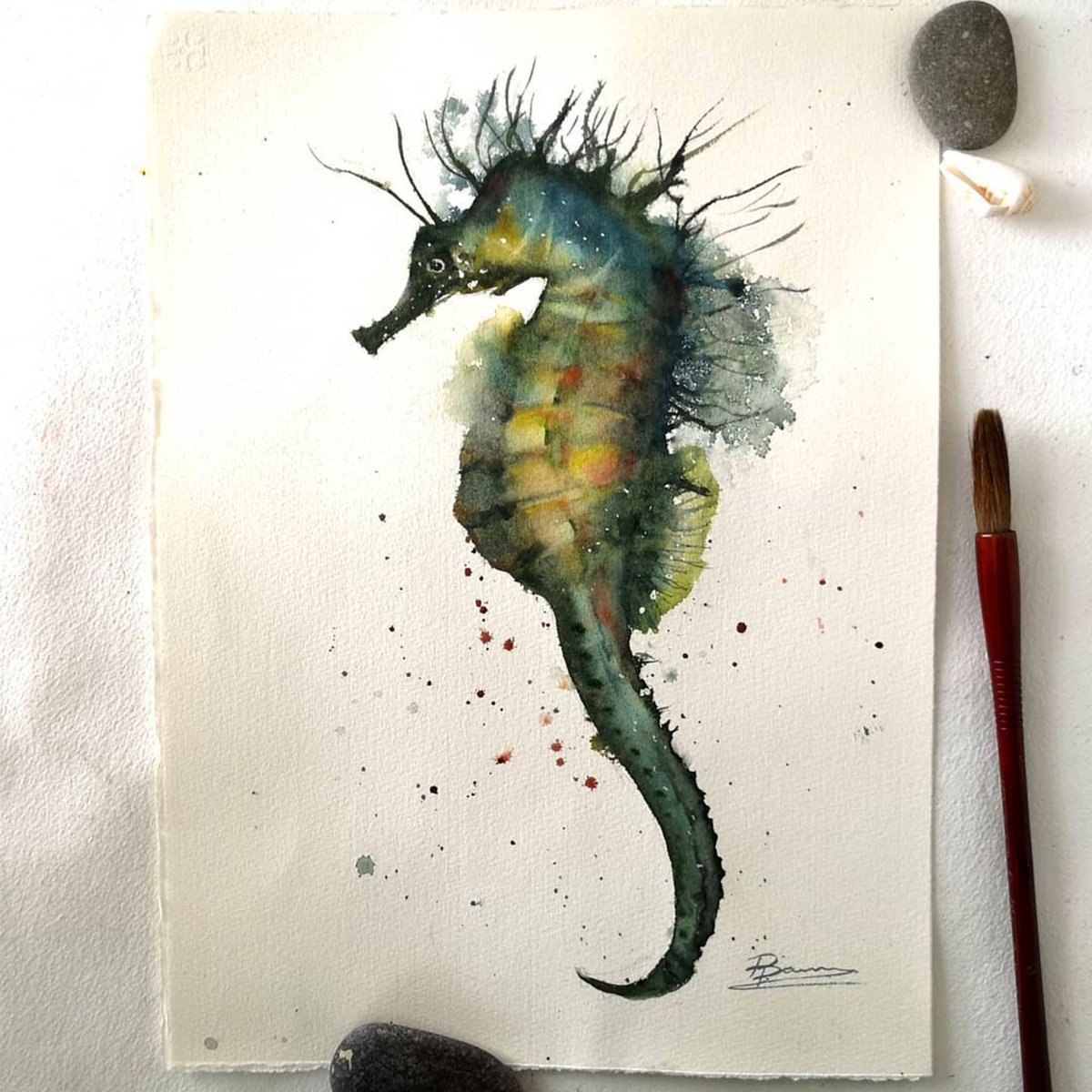 Green Seahorse by Olga Shefranov (Tchefranova)