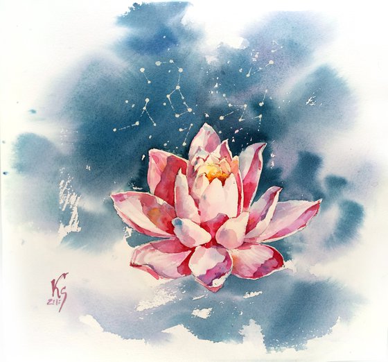 Original watercolor painting "Lotus - the flower of life"