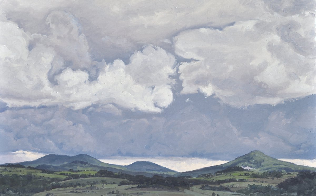 Impressionistic Landscape Oil Painting By Anne Baudequin, 51 X 32, June 6, Clouds Over The Mount Jalore, Original Artwork