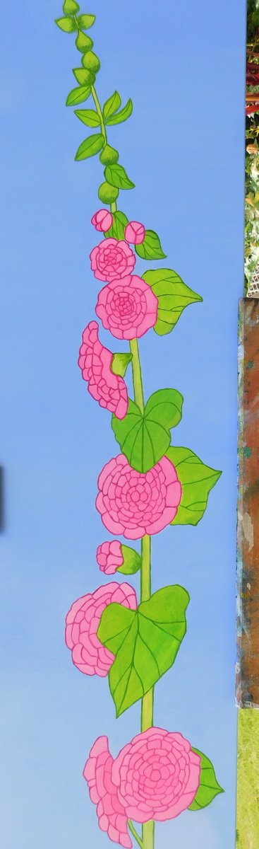 Photorealistic Oil Painting , Pink Hollyhock By Ruth Cowell, 8 X 31, Artwork For Sale On Artfinder