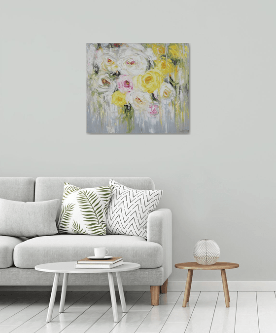 White and yellow(70x80cm, oil painting, palette knife, ready to hang)