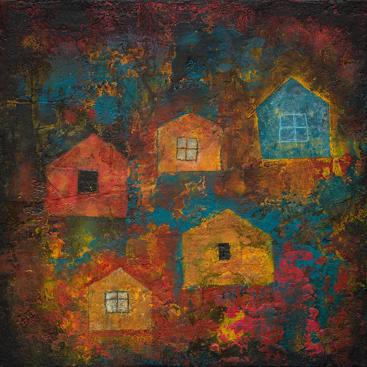 Village flying away into the sunset by Peter Zelei