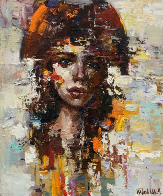 Abstract girl portrait painting #3, Original oil painting