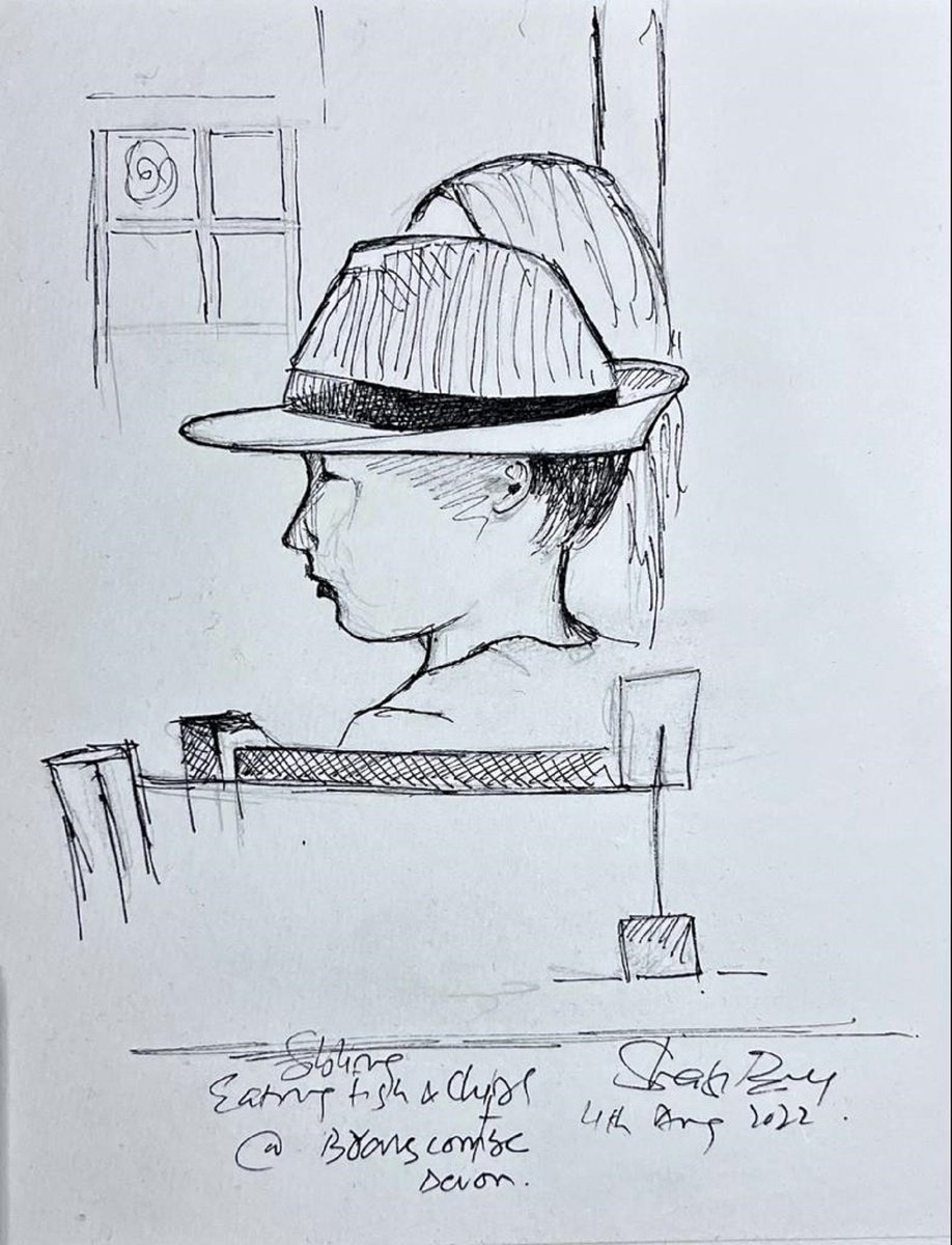 Expressive Portrait Ink Drawing By Shabs Beigh, 8 X 12", Fish And Chips, Original Artwork