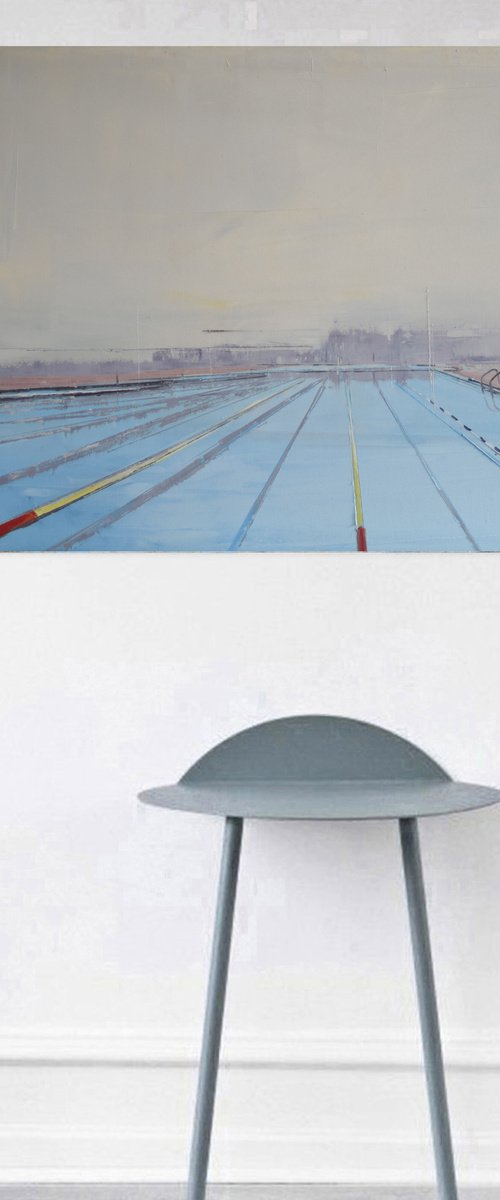 Oil painting, stretched "Pool 14" 100/70cm by Kariko ono