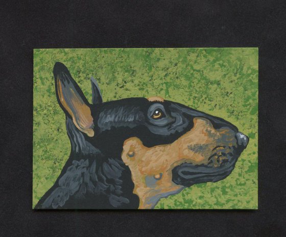 ACEO ATC Original Painting Black and Tan Bull Terrier Dog Art-Carla Smale