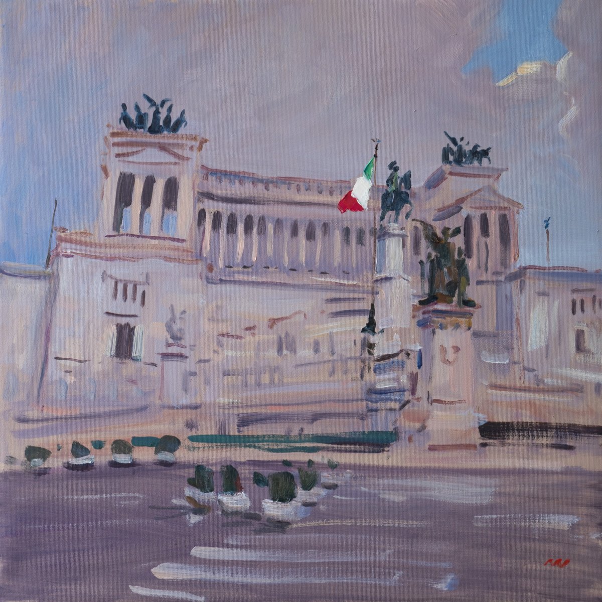 Impressionistic Cityscapes Oil Painting By Vasyl Moldavchuk, 20 X 20", Vittoriano 1. Rome, Original Artwork