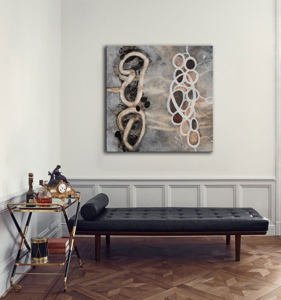 Evolution Series II - mixed media on canvas - gray, white and black painting