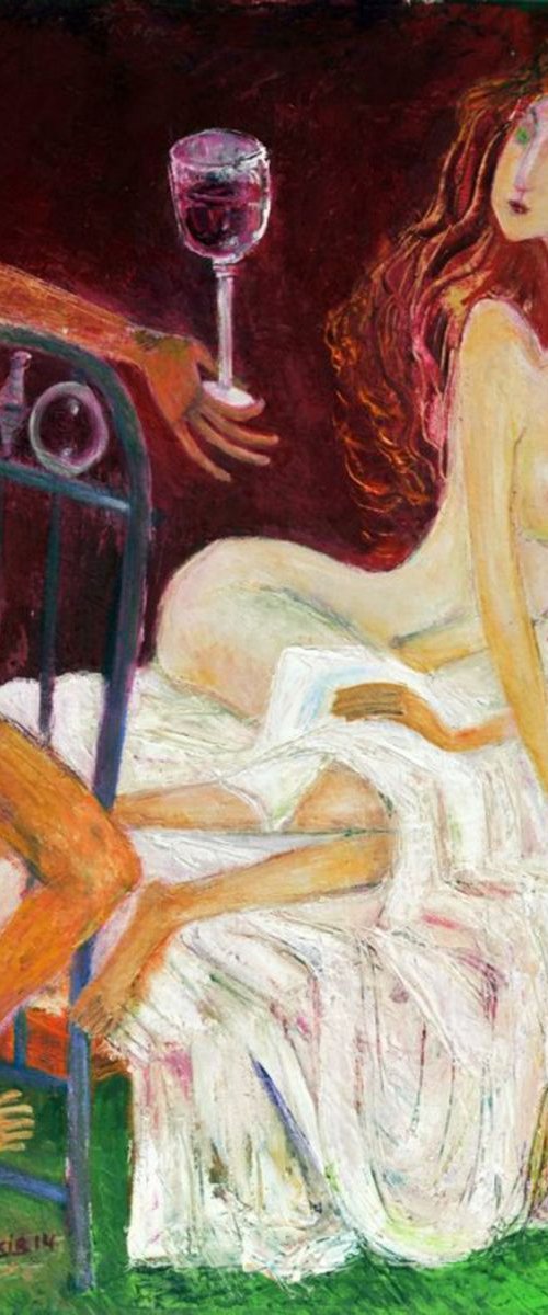 .In Bed 2013year27x19in Original Painting Oil on Canvas FOR SALE by Zakir Ahmedov