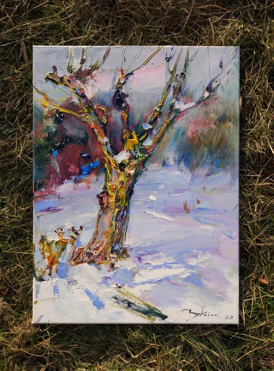 Winter landscape | Snow and Trees | Original oil painting