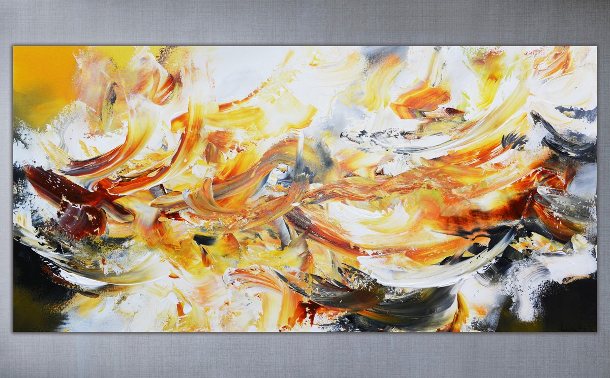 Abstract Acrylic Painting By Andrada Anghel, 48 X 24, Red Canyon, Original Artwork