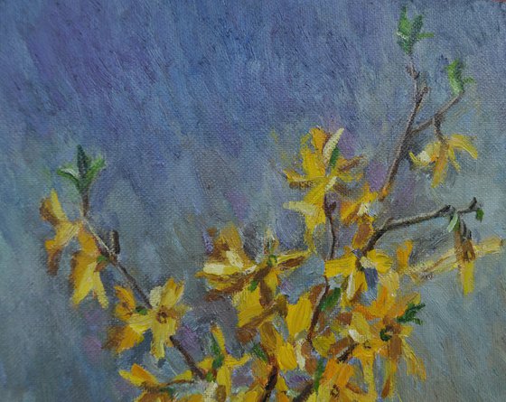 Forsythia by the window original oil painting