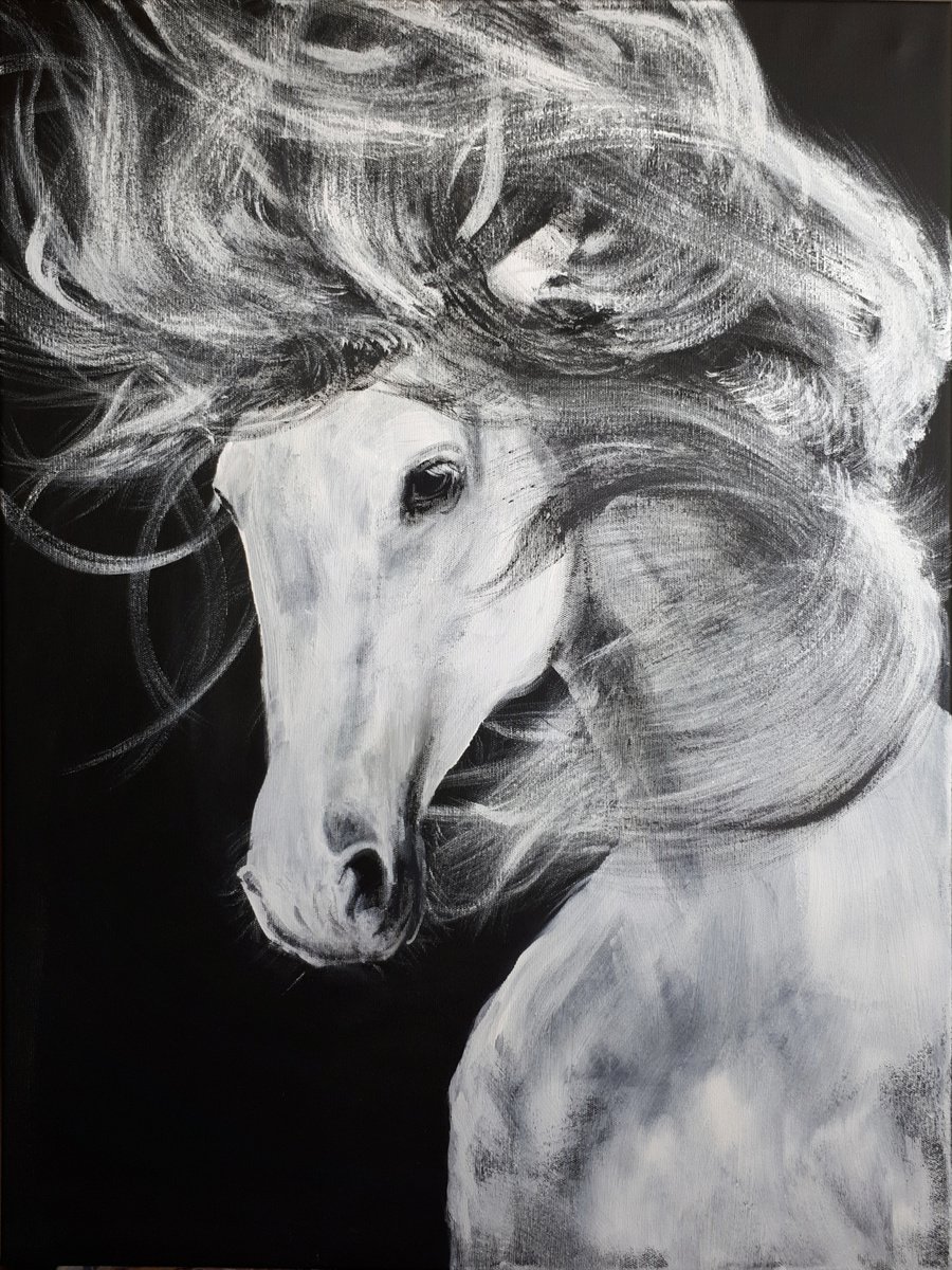 Impressionistic Animal Acrylic Painting By Salana Art / Svetlana Samovarova, 24 X 31", Horse 2, Original Artwork