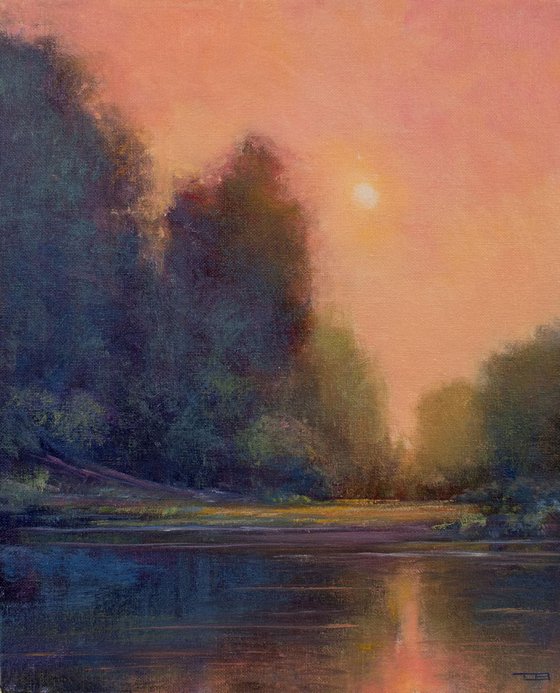 Sunset Lake Reflections Plein Air Impressionist