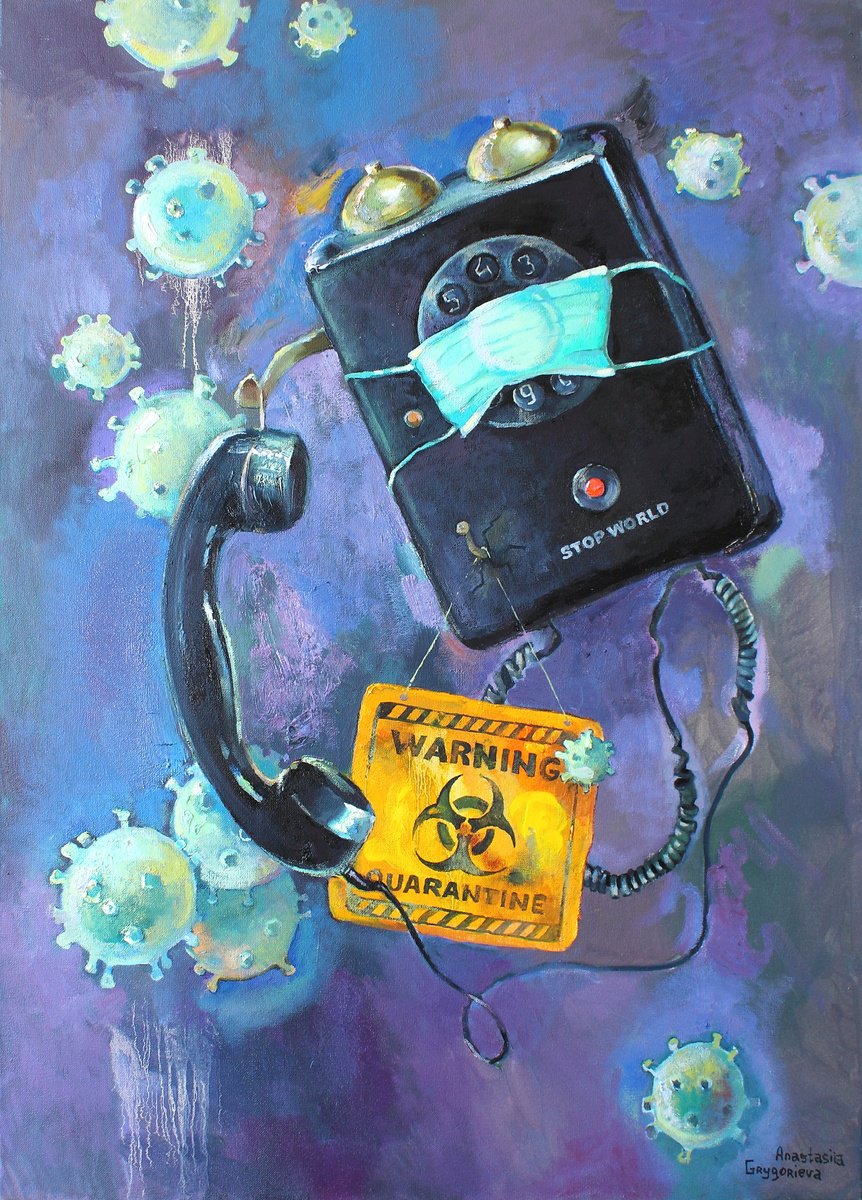 Surrealistic Portrait Oil Painting By Anastasiia Grygorieva, 26 X 35, Coronaphone, Original Artwork