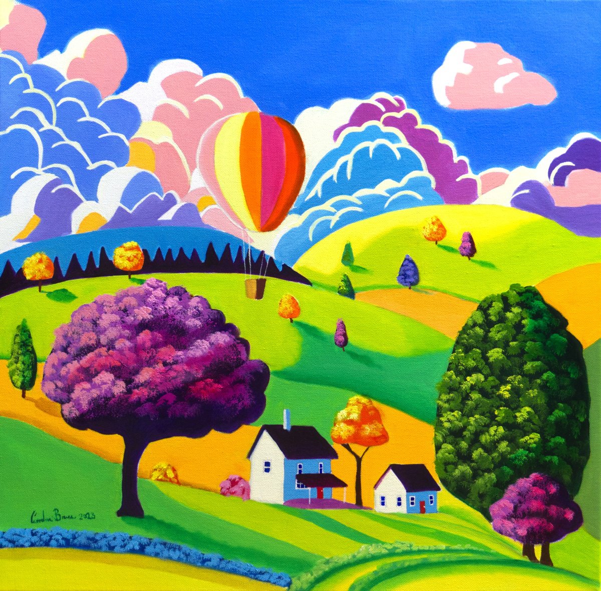 Summer day naive art painting by Gordon Bruce
