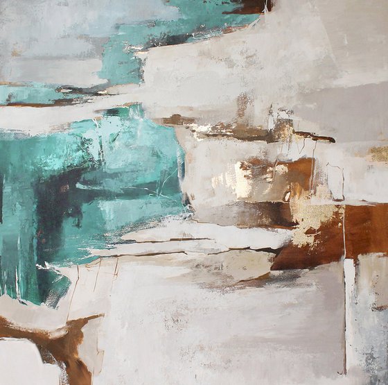 "Teal Sobriety 3" Teal brown abstract art