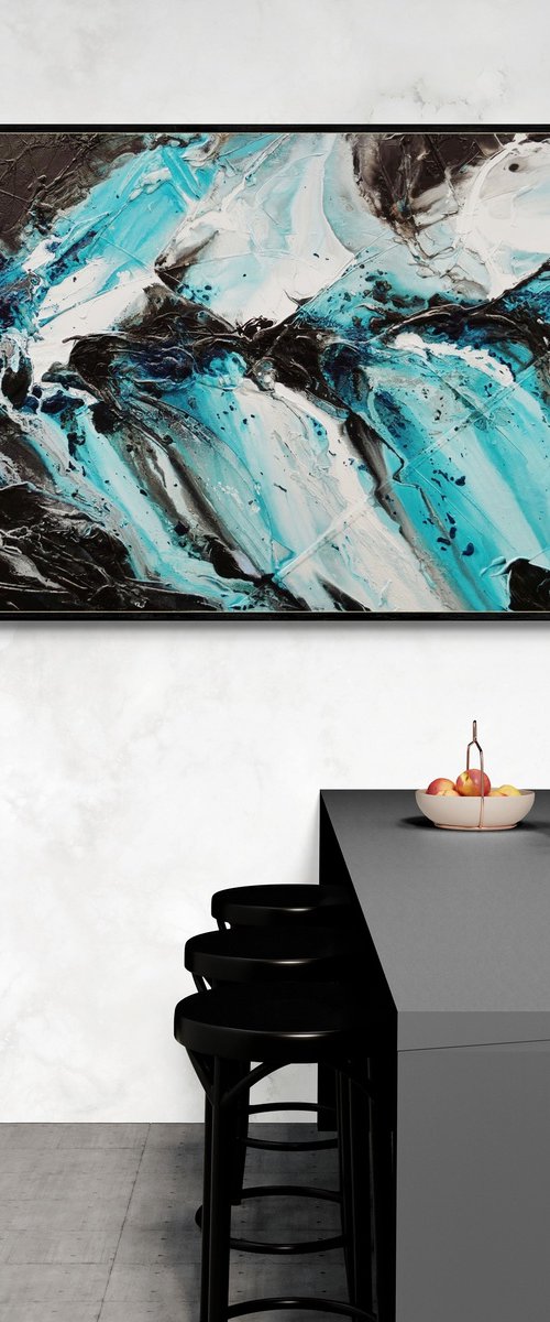 Turquoise Rapture 240cm x 100cm Textured Abstract Art by Franko