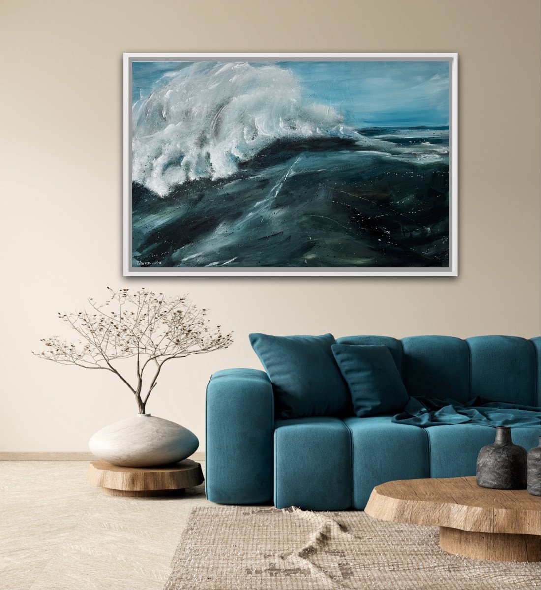 Expressive Landscape Acrylic Painting By Lyndsay Tarren-Leister, 36 X 24", The Breaking Wave, Original Artwork