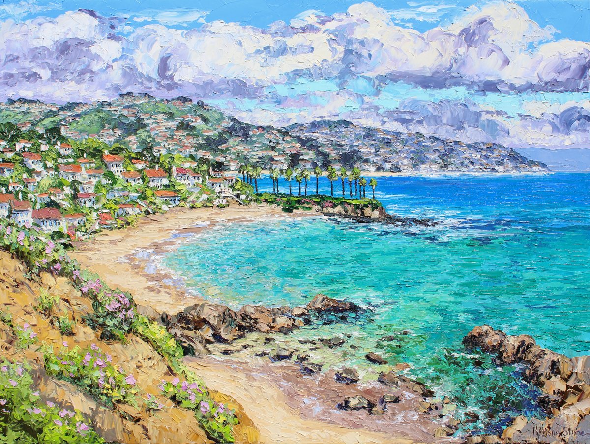 Impressionistic Landscape Oil Painting By Kristen Olson Stone, 40 X 30", Crescent Bay, Original Artwork