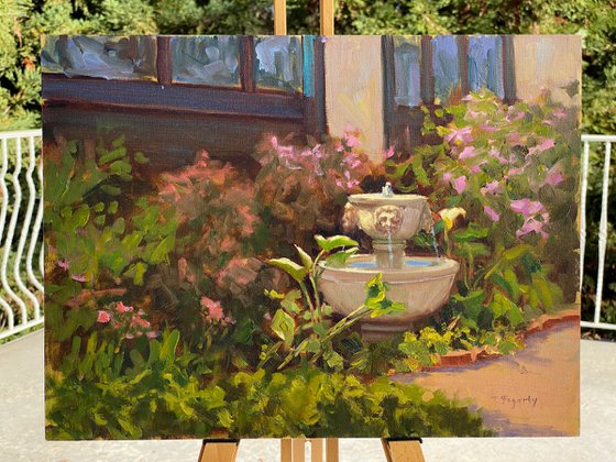 Courtyard Fountain Plein Air Landscape