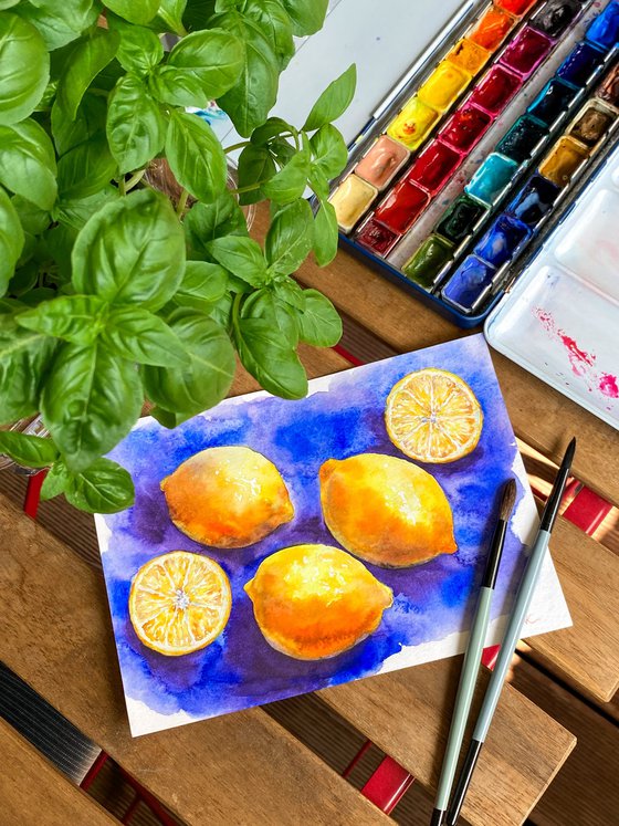 Yellow Lemons on Blue