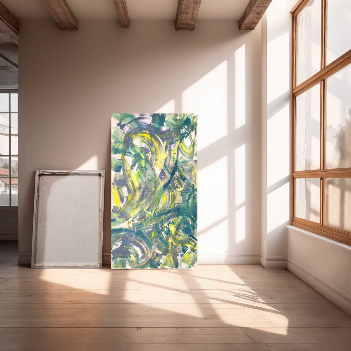 Organic Abstract Acrylic Painting By Anatoliy Menkiv, 39 X 71, History In Golden Rays. 39.37X70.87Inch / 100X180Cm, Artfinder