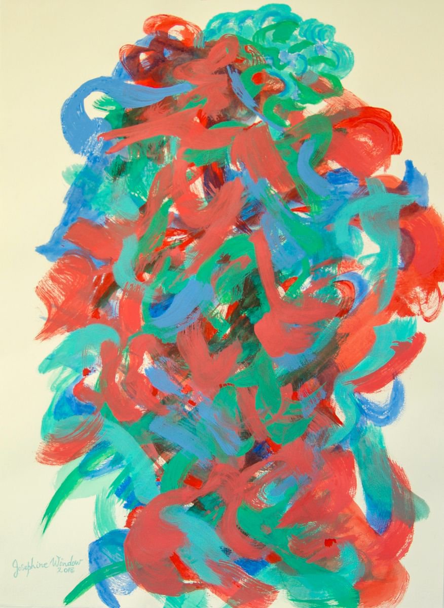 Expressive Abstract Acrylic Painting By Josephine Window, 22 X 30", Rhythms #5 Warm Pink, Original Artwork