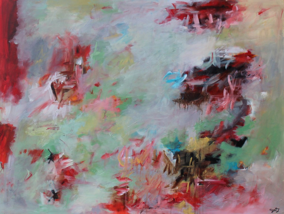 Abstract Acrylic Painting By Niyati Jiwani, 48 X 36", Reflections In The Mist, Original Artwork