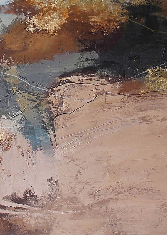 "Orange Flight 5" Cream brown abstract art