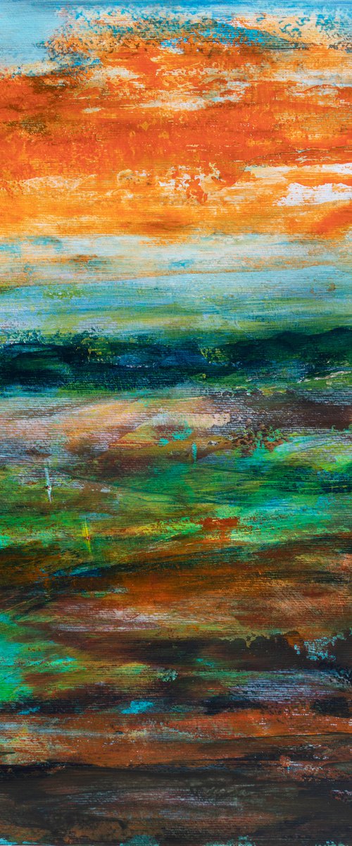 Orange cloud - knife painting on paper - abstract landscape by Fabienne Monestier