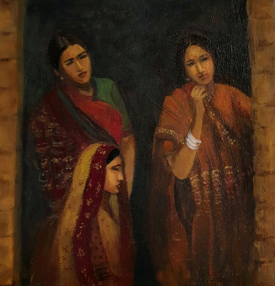 Three Rustic Indian Women Acrylic painting on canvas