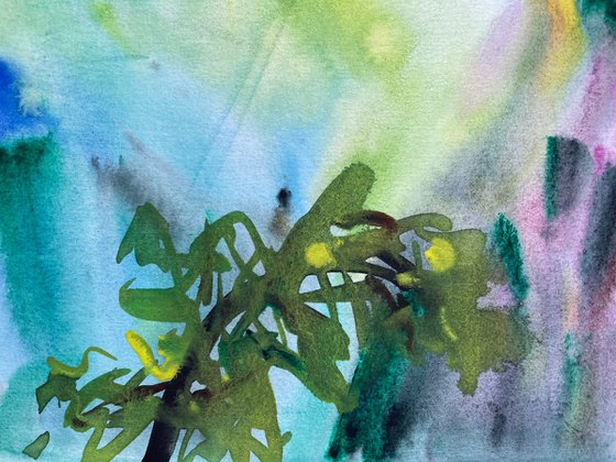 Mountain Watercolor Painting, Foggy Landscape Original Painting, Cozy Home Decor, Green Wall Art