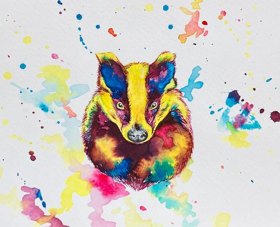Framed Watercolour Badger