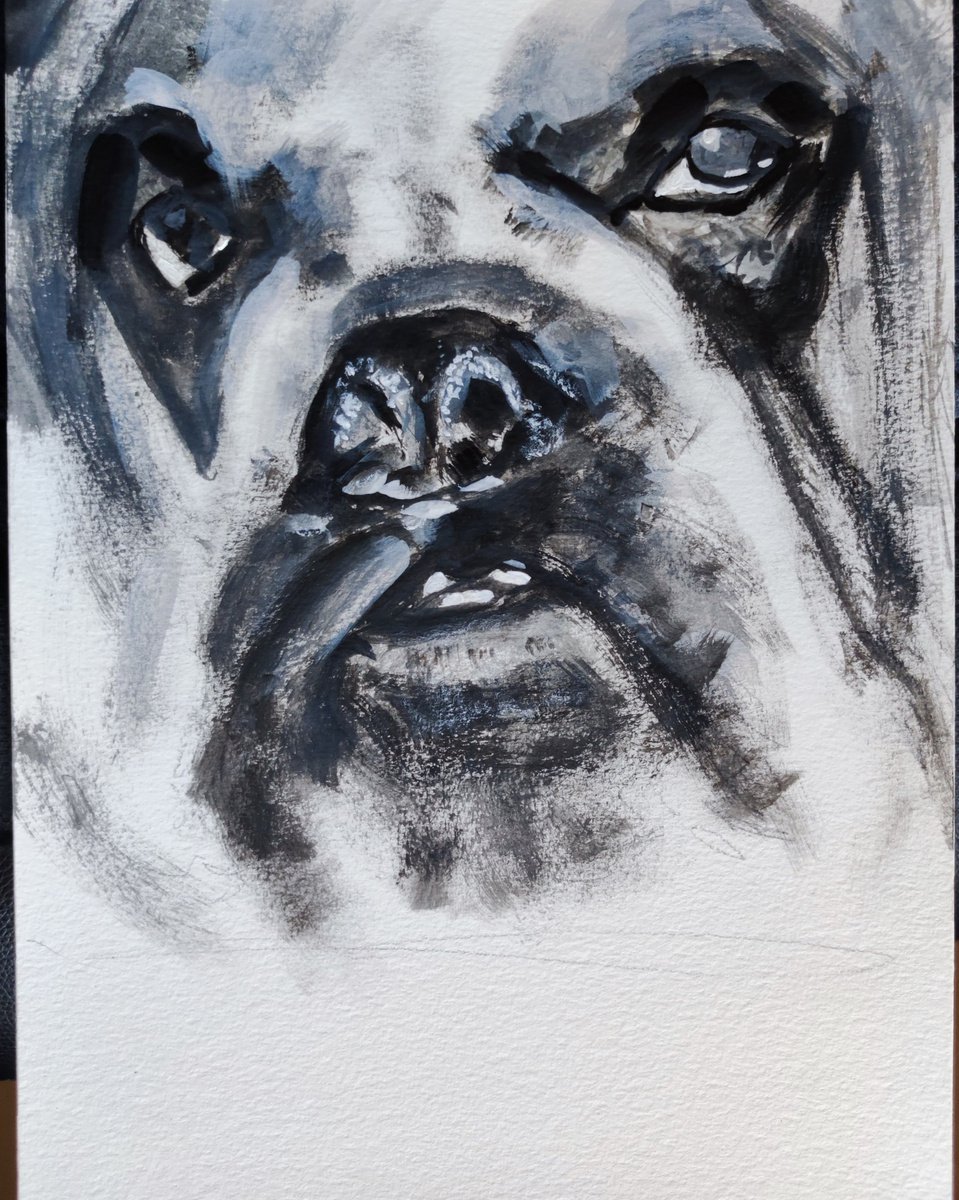 Impressionistic Animal Acrylic Painting By Leonid Kirnus, 8 X 11", English Bulldog, Original Artwork
