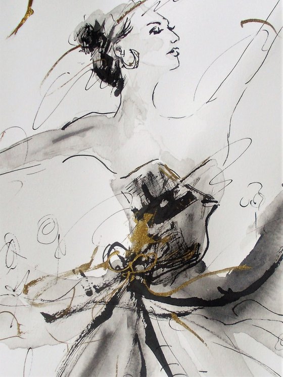 Ballerina  ink drawing series-Figurative drawing on paper