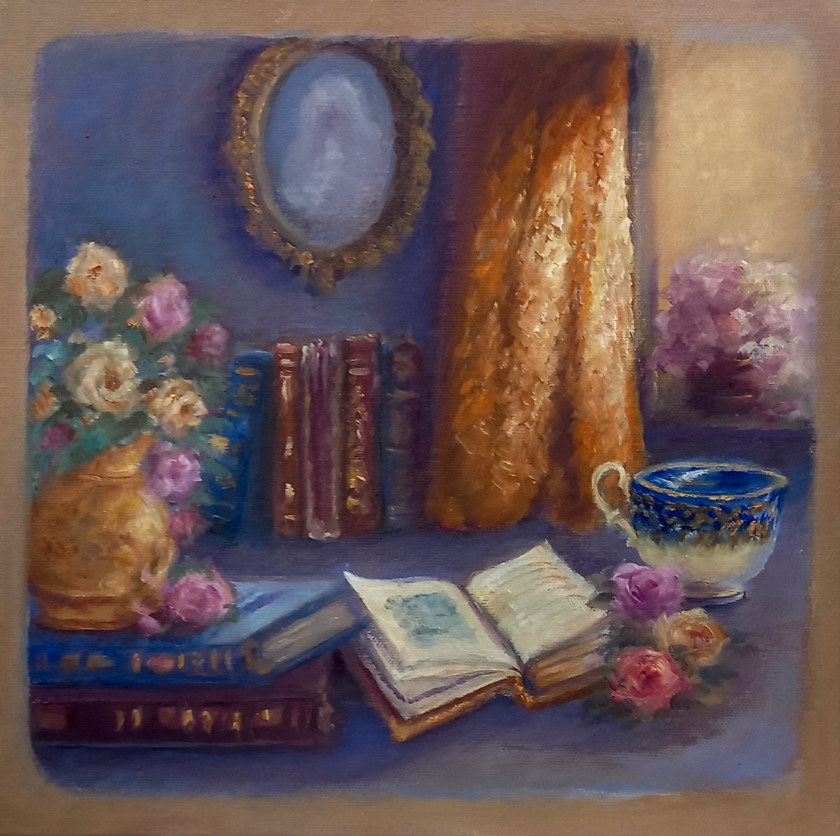 Oil Painting , Le Livre De La Rose By Lee Campbell, 12 X 12, Artwork For Sale On Artfinder