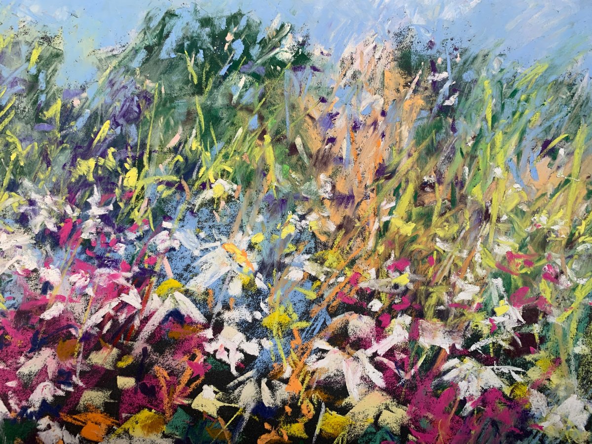 Impressionistic Pastel Drawing , Bright Border By Andrew Moodie, 12 X 12, Artwork For Sale On Artfinder