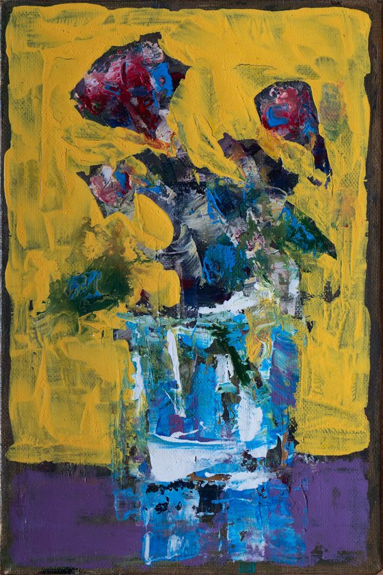 Red flowers on yellow