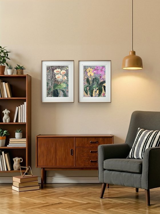 Wild orchids Set of 2 Oil Diptych