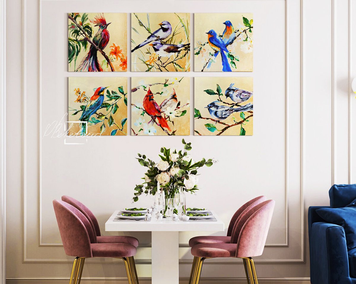 Animal Oil Painting By Olga Beketova, 12 X 12", Birds, Original Artwork