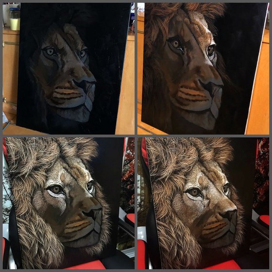 "Lion" 60 x 45 cm , Ready to Hang / hyperrealism / photorealism / wild cat / wild life/ animalism