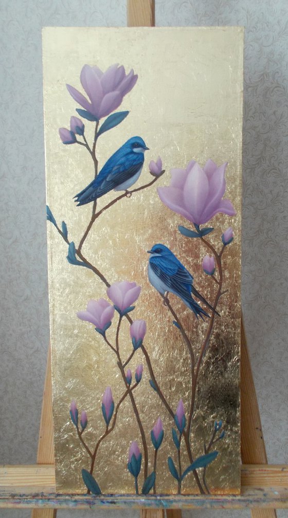 "Swallows", blue birds painting