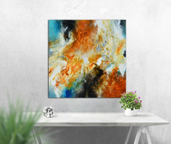 Square painting red, blue and orange abstract - Forever Endeavor