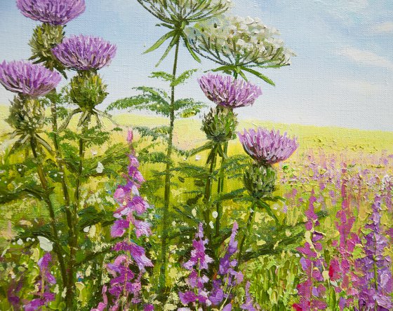 Meadow flowers. Oil painting. Field of flowers. Flower landscape. 33 x 26in.