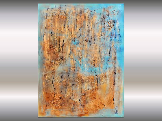 Golden Tears - Abstract acrylic painting high textured canvas art wall art ready to hang