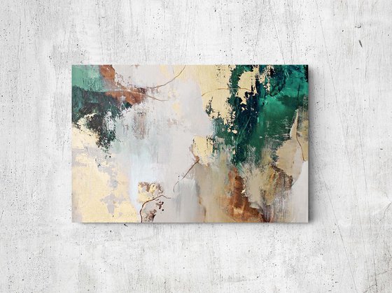 "Green Avalanche 2" Green gold brown abstract