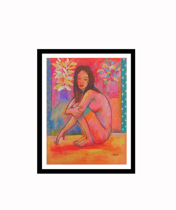 Female Nude In Pastel Seated Female Model Figure Study Life Drawing Gesture Study