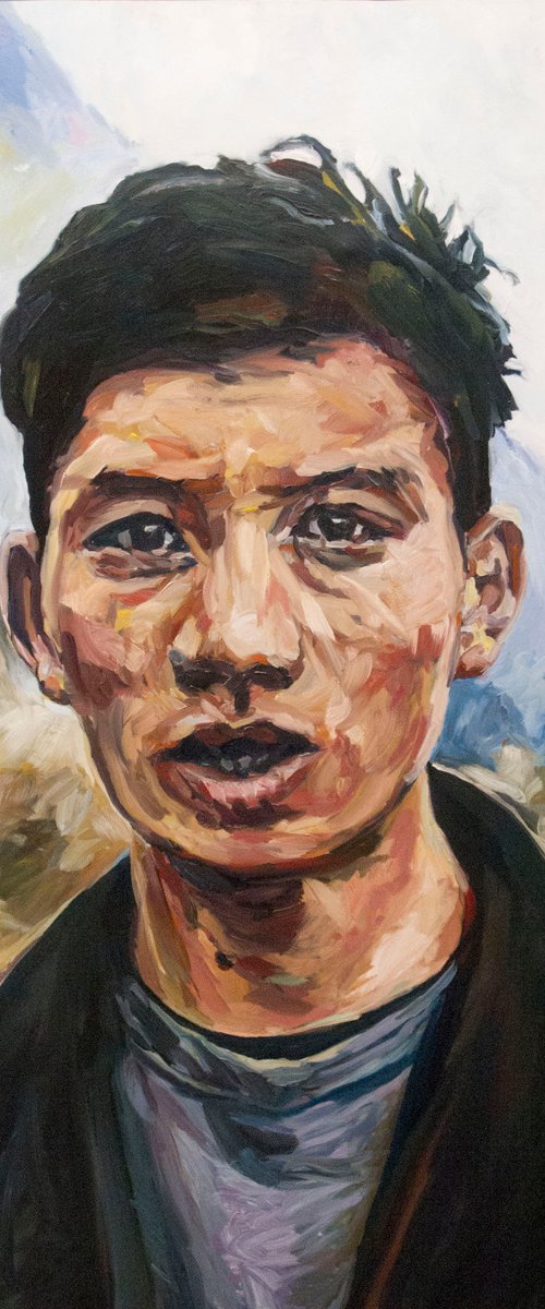 Man in the mountain in Asia by jérôme hémain